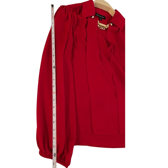 INC Holiday Party Red Long Sleeve Chain V-Neck Blouse - Picture 6 of 7